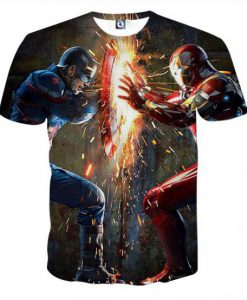 The Avengers Iron Man Fighting Captain America Print T-Shirt