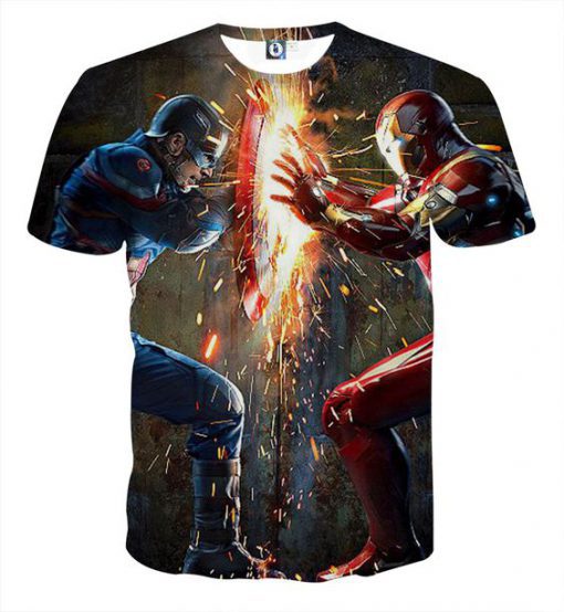 The Avengers Iron Man Fighting Captain America Print T-Shirt