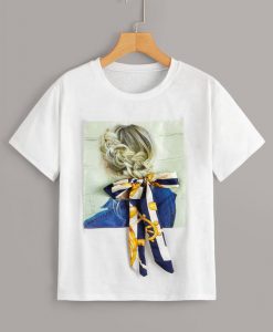 Figure Print Tie Front T-Shirt ZNF08