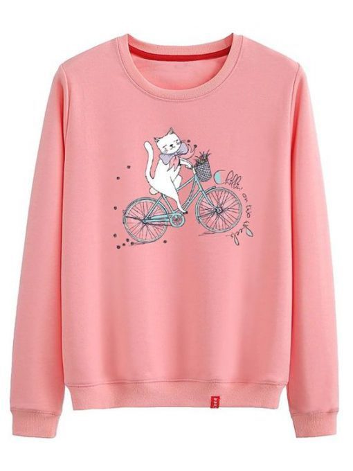 Cat Ride A Bike Sweatshirt ZNF08
