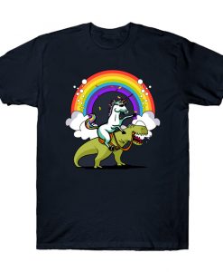 Unicorn Riding T-Rex Dinosaur Party T-Shirt SS