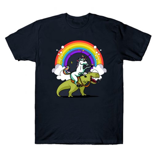 Unicorn Riding T-Rex Dinosaur Party T-Shirt SS