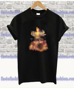 Flaming Skeleton Drummer T Shirt SS