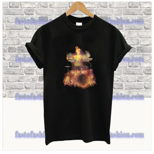 Flaming Skeleton Drummer T Shirt SS