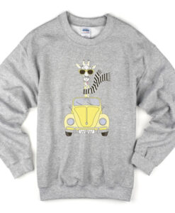 giraffe in car sweatshirt