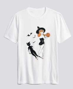 Halloween Vintage Redhead Pin Up Witch T Shirt SS