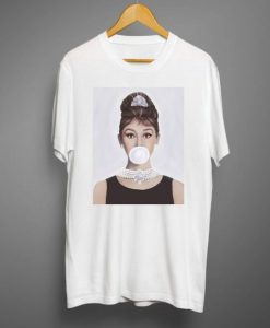 Audrey Hepburn Blowing A White Bubble Gum T shirt SS