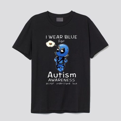 I Wear Blue For Autism Awareness Chibi Marvel Deadpool T Shirt SS
