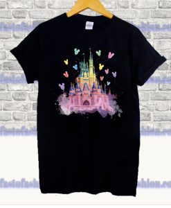 Colorful Watercolor Castle and Mickey Balloons T Shirt SS