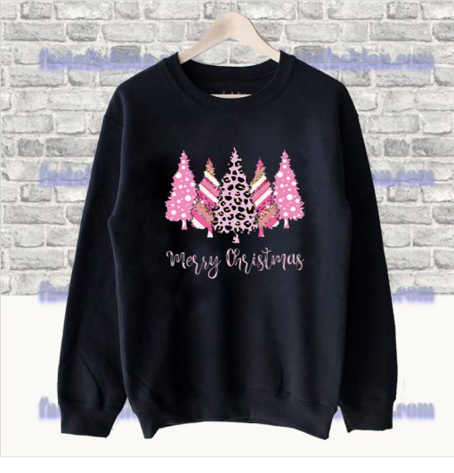 Leopard Print Pink Christmas Trees Sweatshirt SS