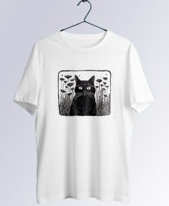 Vintage Floral Folklore Black Cat Tshirt